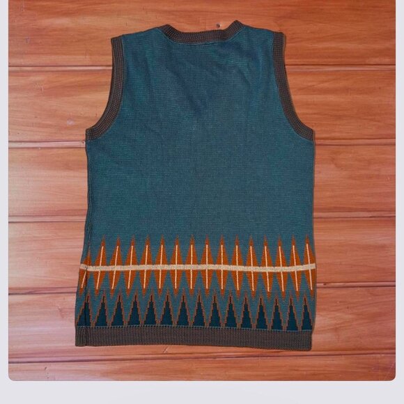 Retro 70s Blue and Orange Sweater Vest Knitwear Vintage Pullover Golf Vest - Picture 2 of 7
